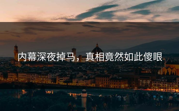 内幕深夜掉马，真相竟然如此傻眼