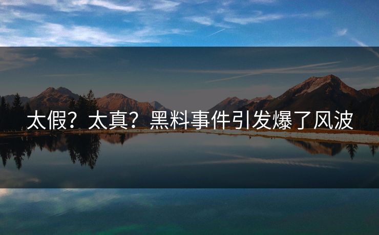 太假？太真？黑料事件引发爆了风波