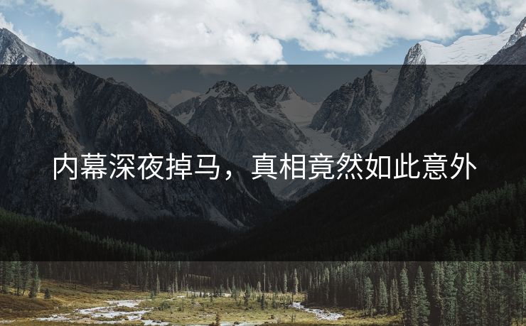 内幕深夜掉马，真相竟然如此意外