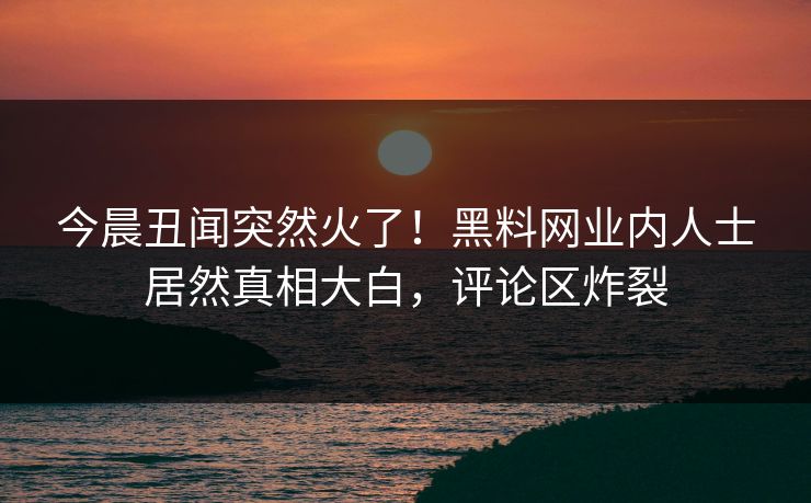 今晨丑闻突然火了！黑料网业内人士居然真相大白，评论区炸裂