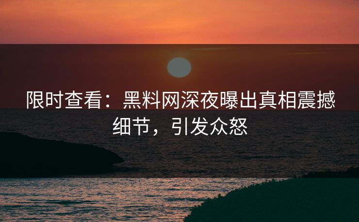 限时查看：黑料网深夜曝出真相震撼细节，引发众怒