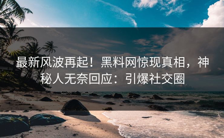 最新风波再起！黑料网惊现真相，神秘人无奈回应：引爆社交圈