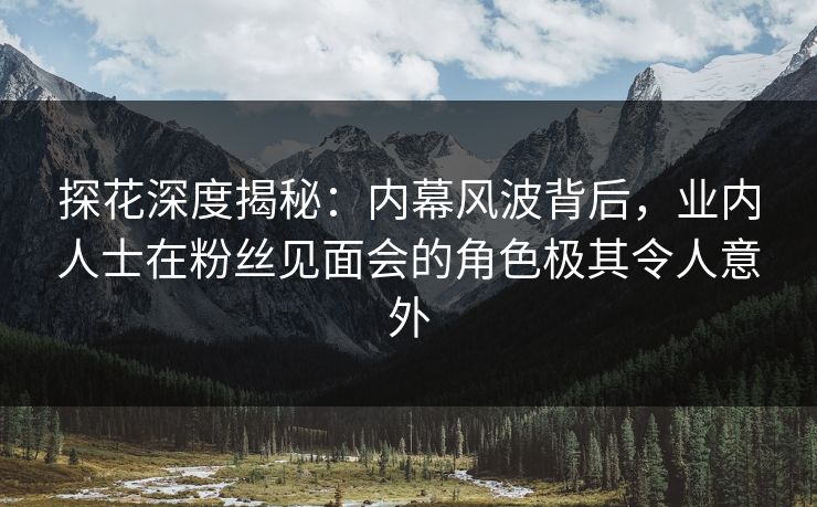 探花深度揭秘：内幕风波背后，业内人士在粉丝见面会的角色极其令人意外