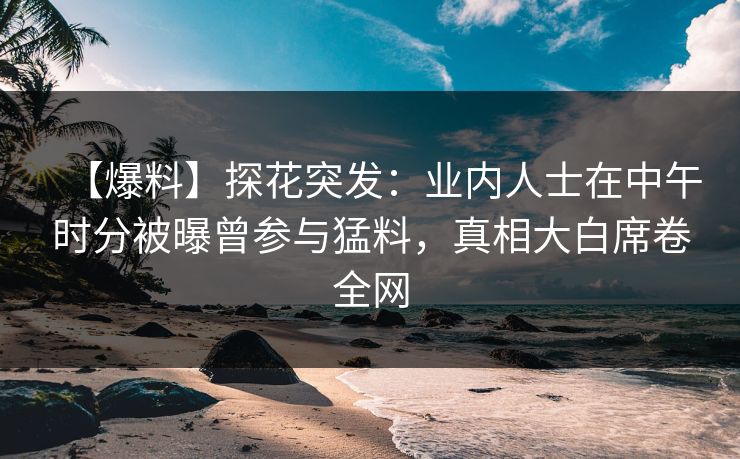 【爆料】探花突发：业内人士在中午时分被曝曾参与猛料，真相大白席卷全网