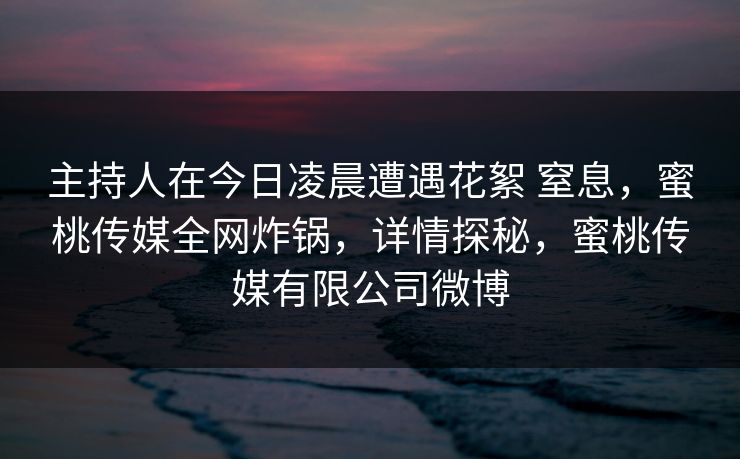 主持人在今日凌晨遭遇花絮 窒息，蜜桃传媒全网炸锅，详情探秘，蜜桃传媒有限公司微博